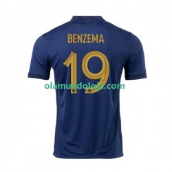 Camisola França Benzema 19 Homem Equipamento Primeiro Copa do Mundo 2022 Manga Curta
